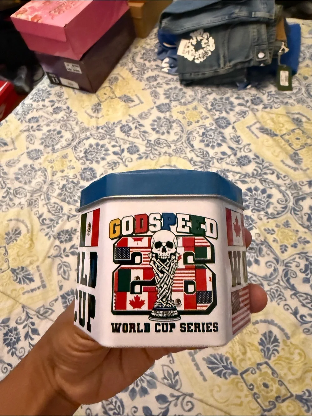 Godspeed World Cup Series Watch Flag Tin Canister - Blue Lid
